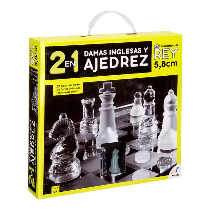 Ajedrez y Damas Inglesas con Tablero de Cristal Novelty 