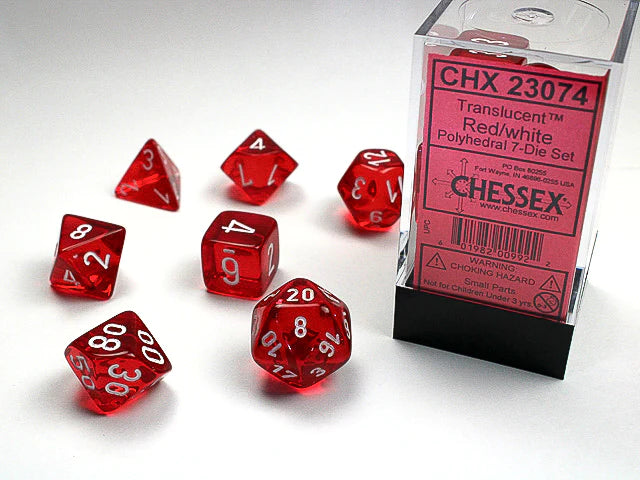 Set de 7 dados Chessex translucent Red white