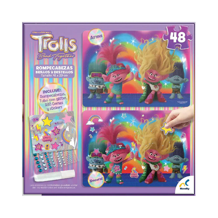 Trolls 3 Rompecabezas brillos y destellos Novelty 48 piezas