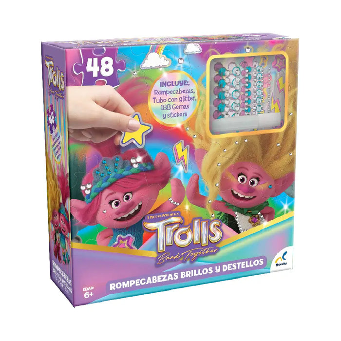 Trolls 3 Rompecabezas brillos y destellos Novelty 48 piezas