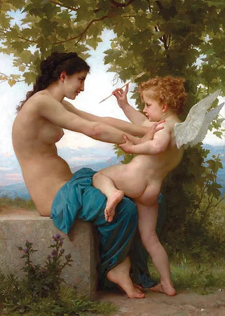 Young Girl Defending herself Agains Cupid